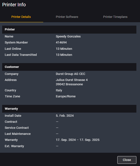 Printer Info Overlay
