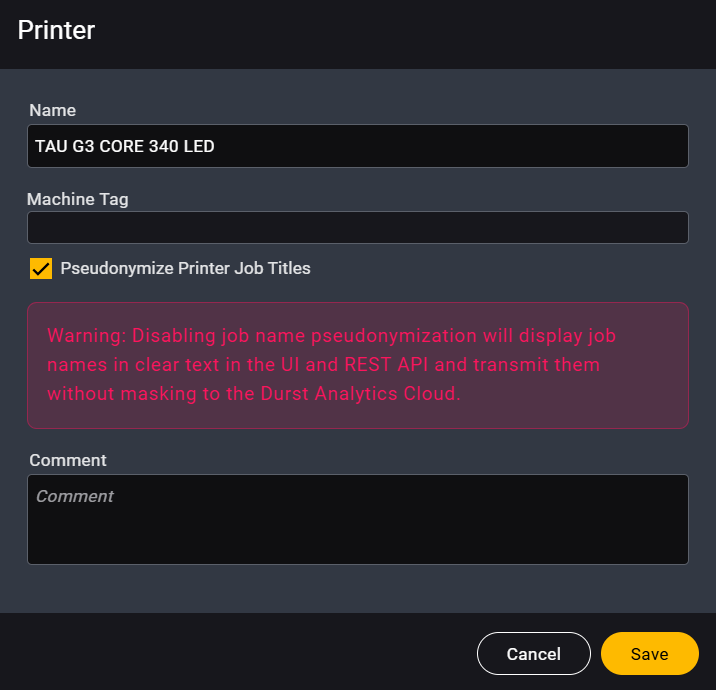 Edit printer settings